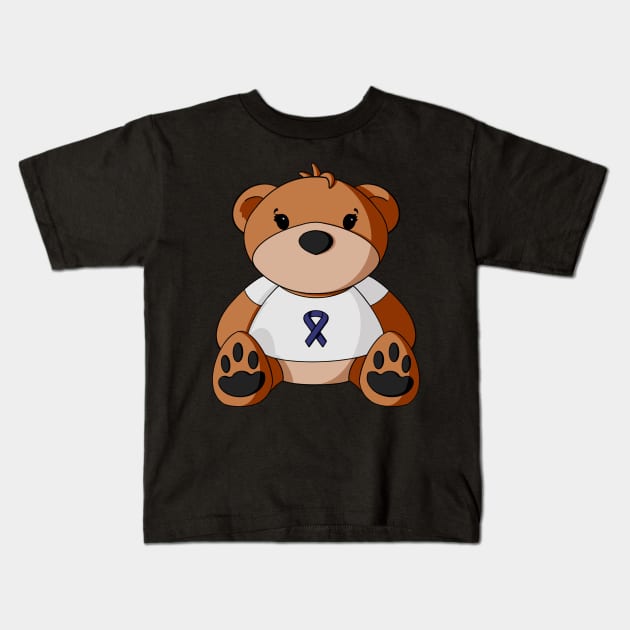 Colon Cancer Awareness Teddy Bear Kids T-Shirt by Alisha Ober Designs